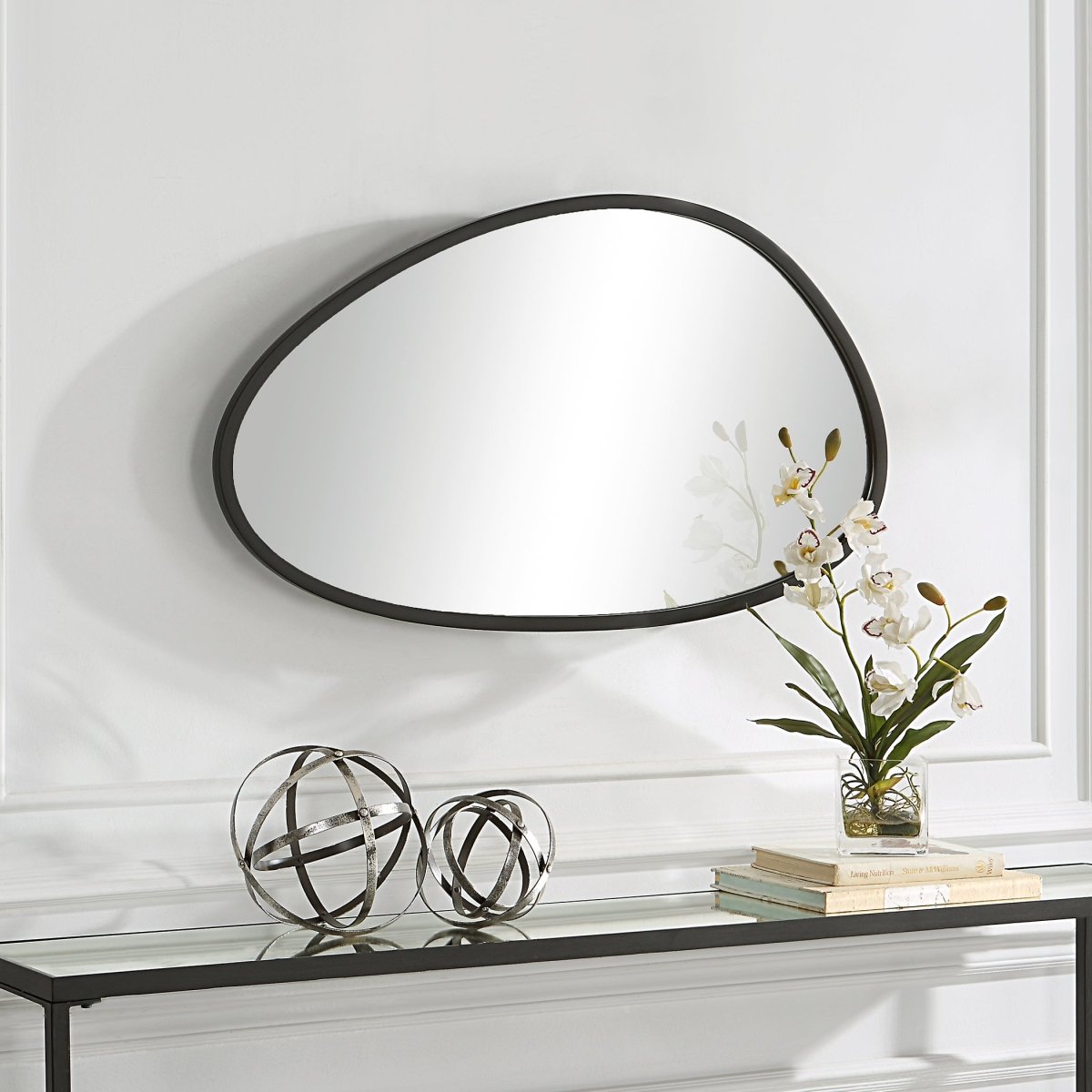 Matte Black Asymmetrical Frame Mirror - Uttermost - Other Mirrors by Modest Hut