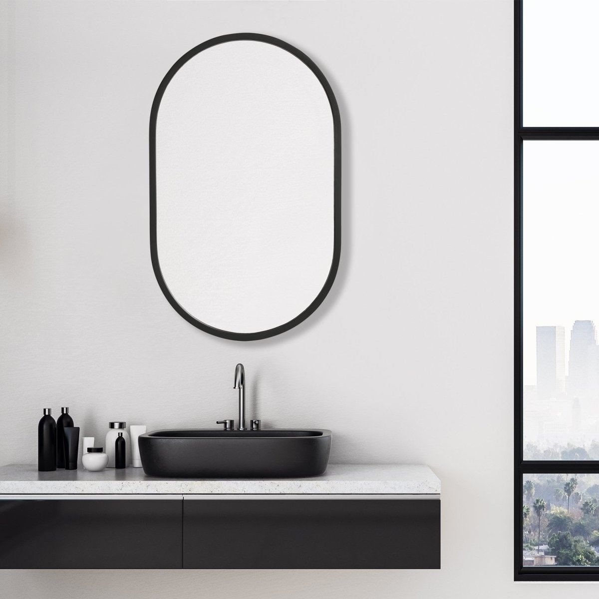 Matte Black Engineered Polymer Modern Frame Mirror - Uttermost - Other Mirrors by Modest Hut