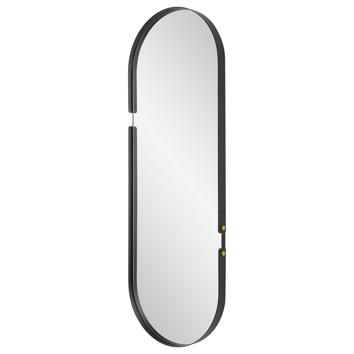 Matte Black Pill Shaped Mirror with Gold Knobs - Uttermost - Other Mirrors by Modest Hut