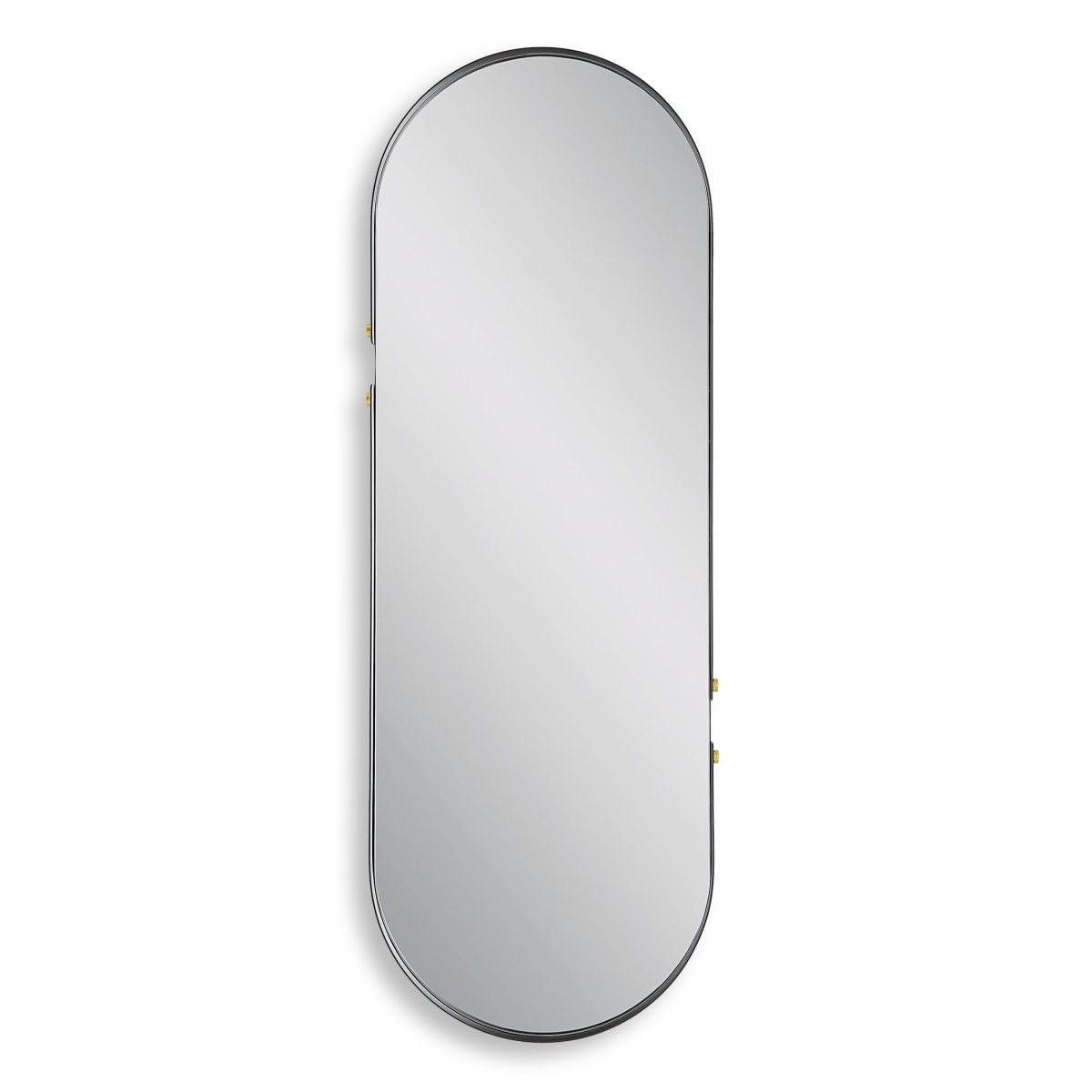 Matte Black Pill Shaped Mirror with Gold Knobs - Uttermost - Other Mirrors by Modest Hut