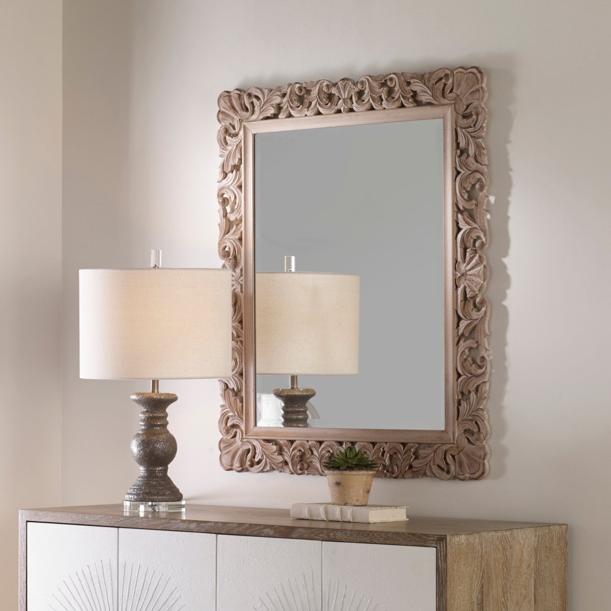 Natural Finish Ornate Scroll Frame Mirror - Uttermost - Other Mirrors by Modest Hut