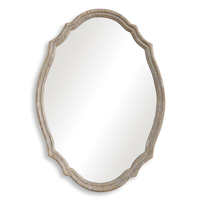 Natural Wood Finish Light Ivory Distressed Curved Frame Mirror - Uttermost - Other Mirrors by Modest Hut