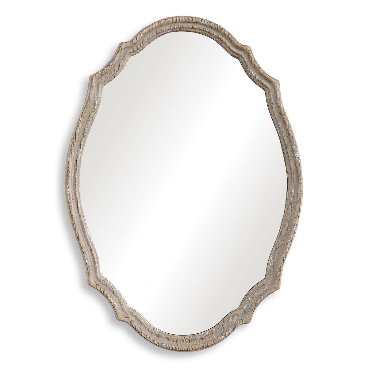 Natural Wood Finish Light Ivory Distressed Curved Frame Mirror - Uttermost - Other Mirrors by Modest Hut