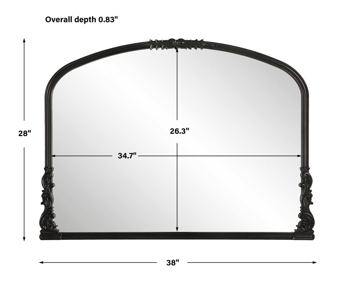 Satin Black Baroque Style Scroll Embellished Mantel Mirror - Uttermost - Other Mirrors by Modest Hut