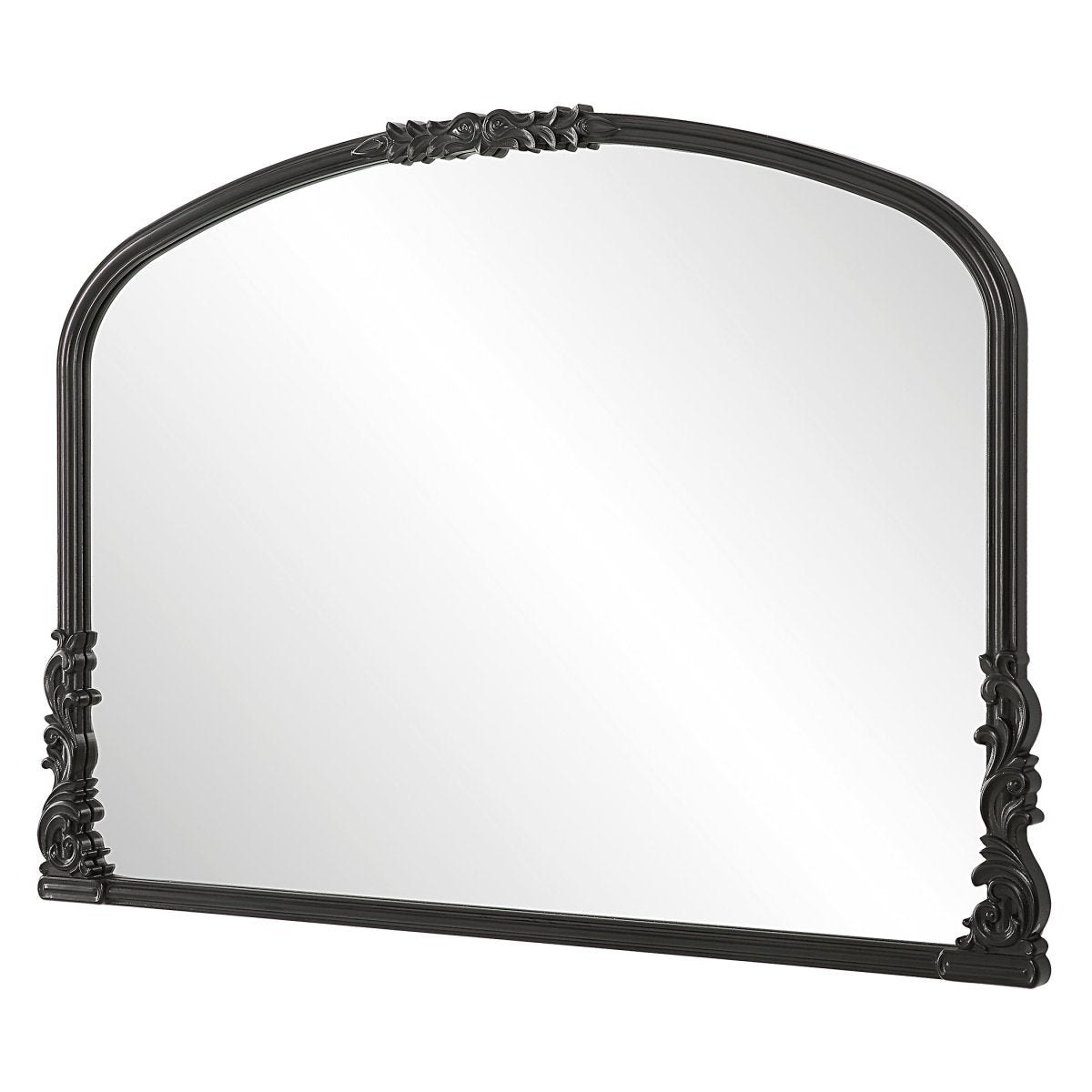 Satin Black Baroque Style Scroll Embellished Mantel Mirror - Uttermost - Other Mirrors by Modest Hut