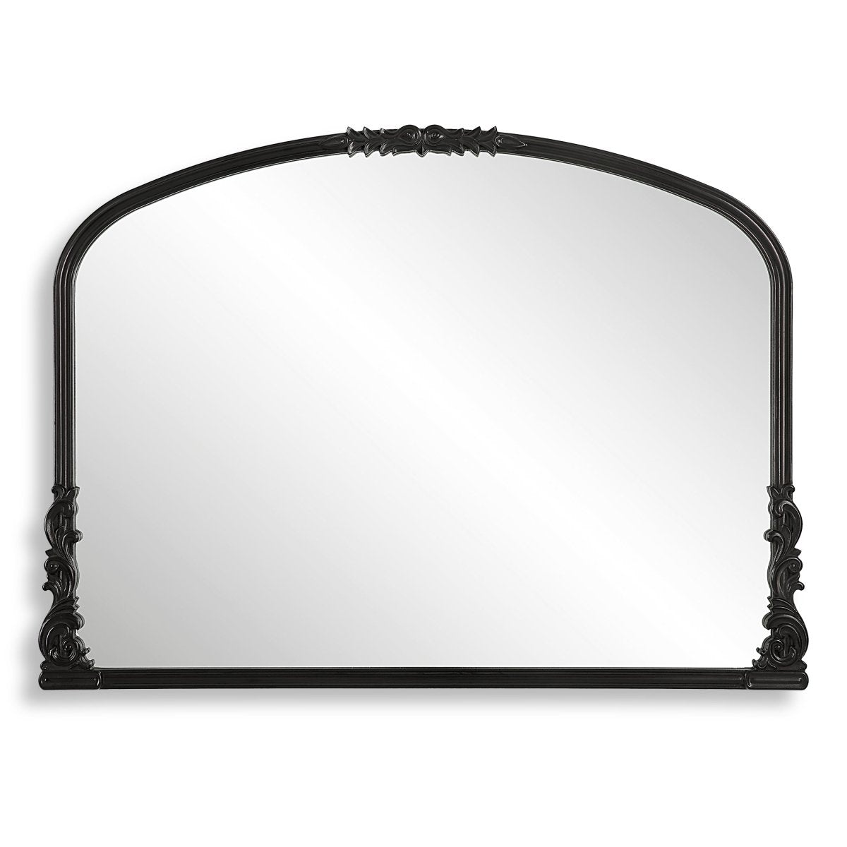 Satin Black Baroque Style Scroll Embellished Mantel Mirror - Uttermost - Other Mirrors by Modest Hut