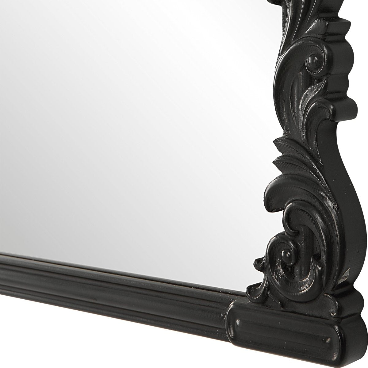 Satin Black Baroque Style Scroll Embellished Mantel Mirror - Uttermost - Other Mirrors by Modest Hut