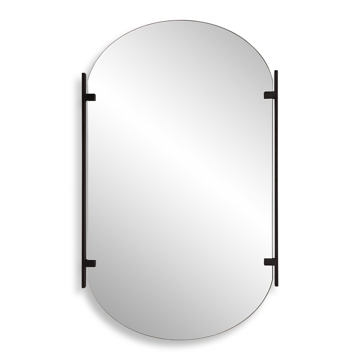 Satin Black Pill Shaped Frameless Mirror with Metal Strips - Uttermost - Other Mirrors by Modest Hut