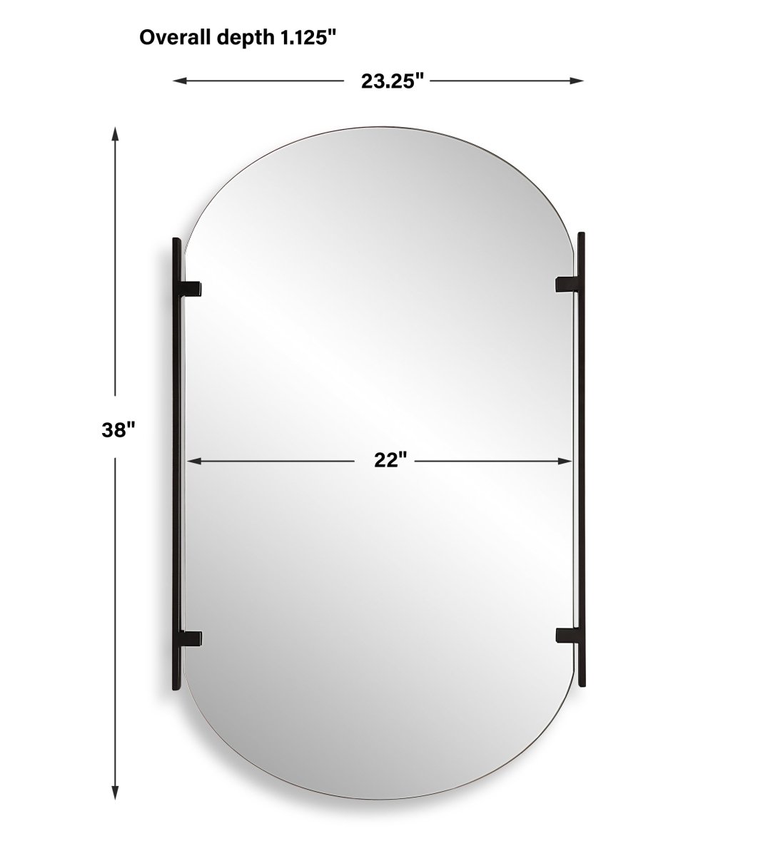 Satin Black Pill Shaped Frameless Mirror with Metal Strips - Uttermost - Other Mirrors by Modest Hut