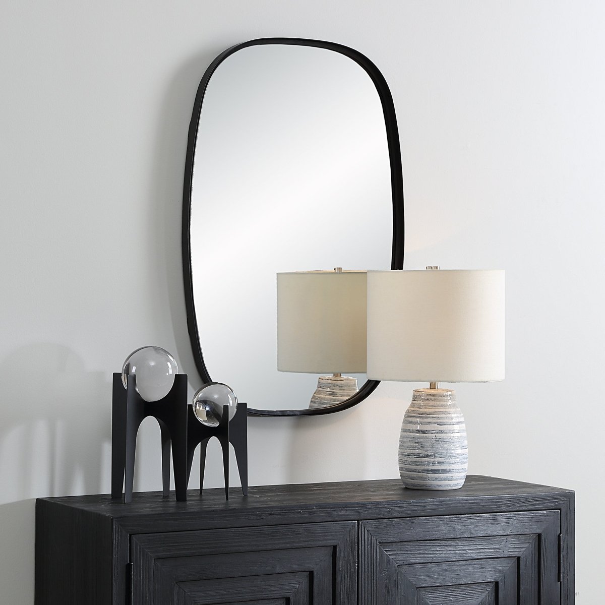 Satin Black Radius Corner Mirror - Uttermost - Other Mirrors by Modest Hut