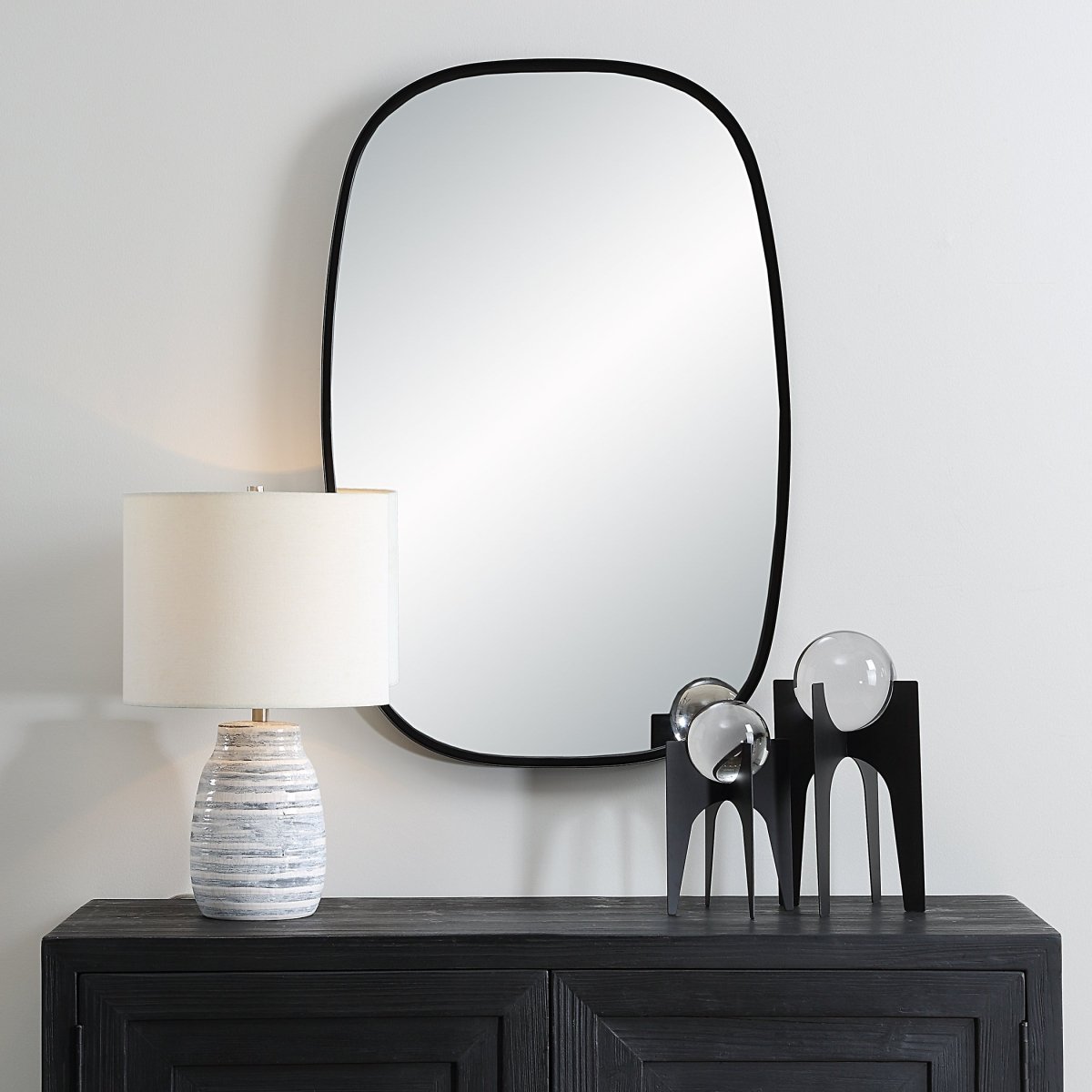 Satin Black Radius Corner Mirror - Uttermost - Other Mirrors by Modest Hut