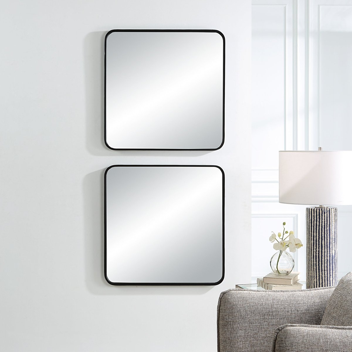 Satin Black Rounded Corner Metal Frame Mirror Set - Uttermost - Other Mirrors by Modest Hut