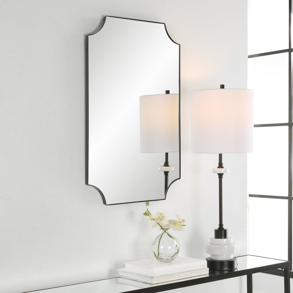 Satin Black Scalloped Corner Solid Iron Frame Mirror - Uttermost - Other Mirrors by Modest Hut