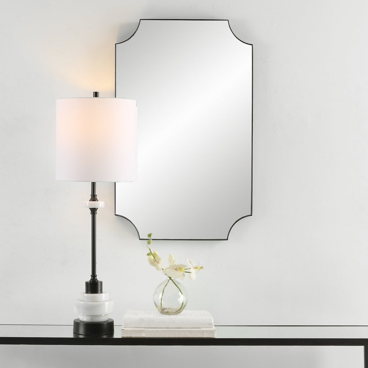 Satin Black Scalloped Corner Solid Iron Frame Mirror - Uttermost - Other Mirrors by Modest Hut