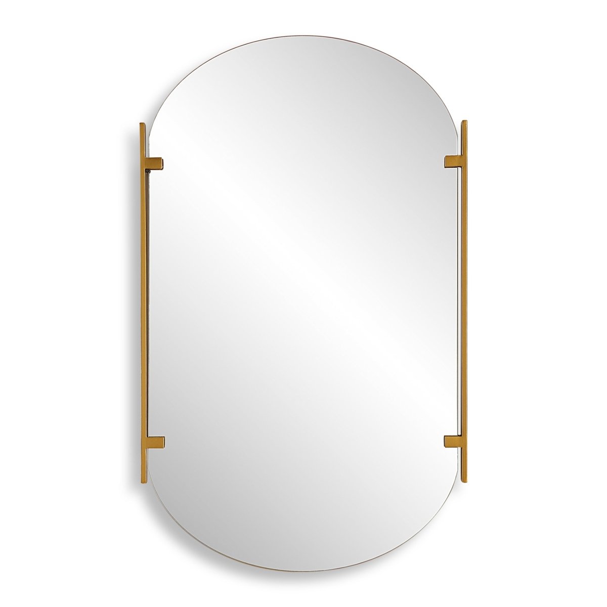 Soft Gold Pill Shaped Frameless Mirror with Metal Strips - Uttermost - Other Mirrors by Modest Hut