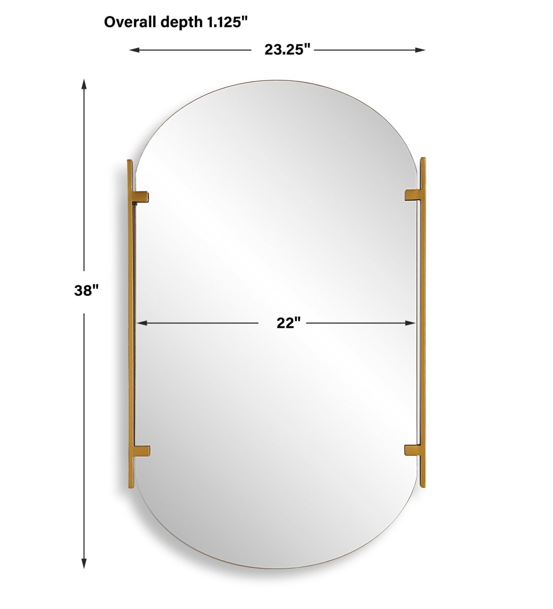 Soft Gold Pill Shaped Frameless Mirror with Metal Strips - Uttermost - Other Mirrors by Modest Hut