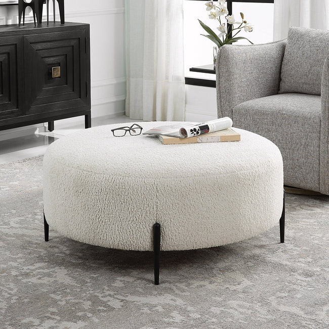 Arles Large Plush White Ottoman - Uttermost - Ottomans by Modest Hut