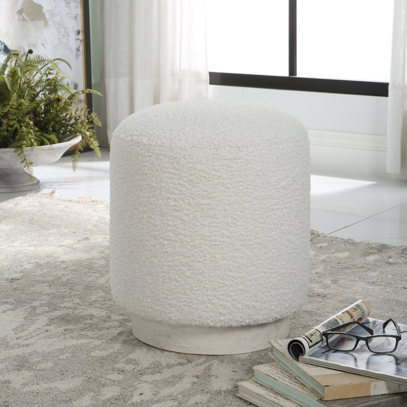Avila White Round Ottoman - Uttermost - Ottomans by Modest Hut