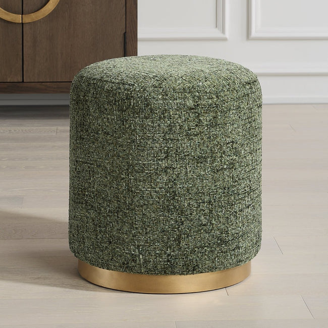 Green Chenille Ottoman with Brass Accents - Uttermost - Ottomans by Modest Hut