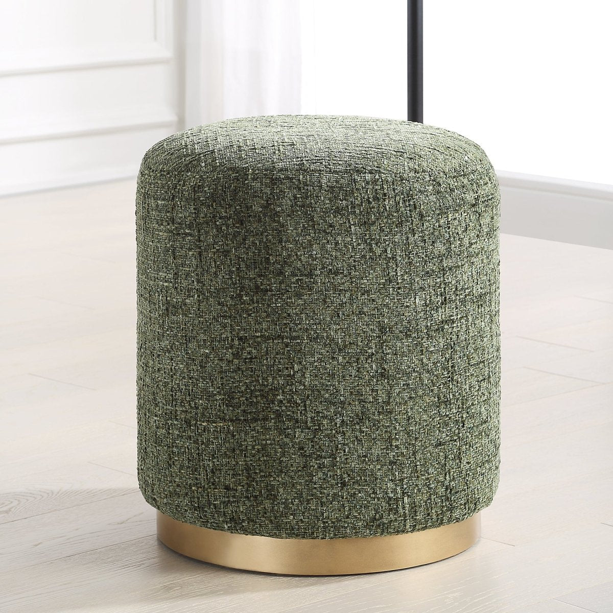 Green Chenille Ottoman with Brass Accents - Uttermost - Ottomans by Modest Hut