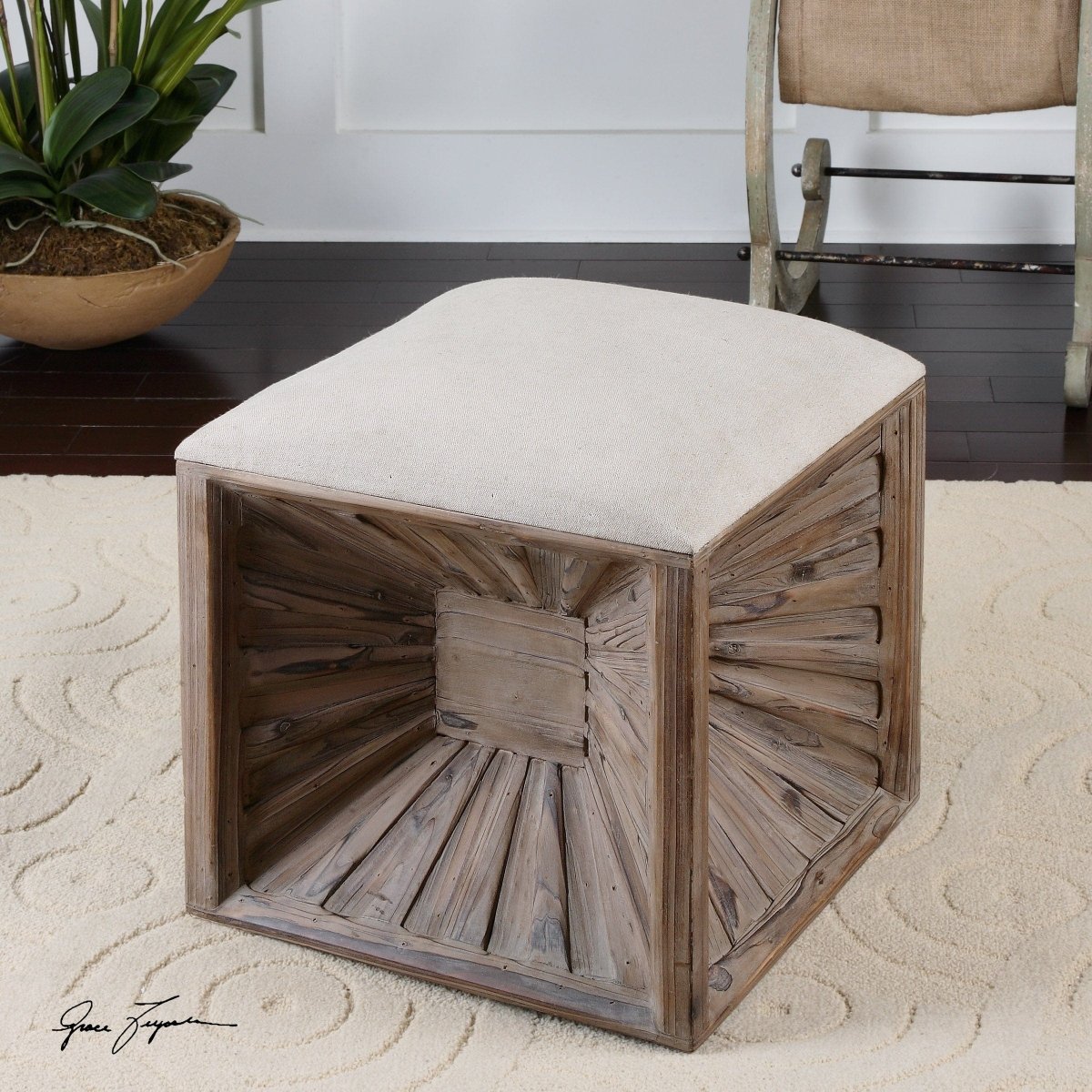 Jia Wooden Ottoman - Uttermost - Ottomans by Modest Hut