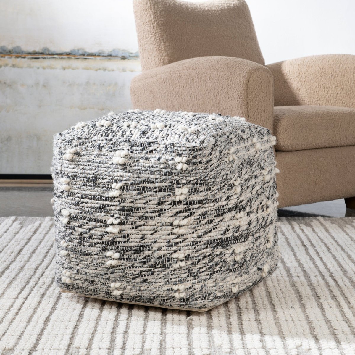 Narol Gray Pouf - Uttermost - Ottomans by Modest Hut