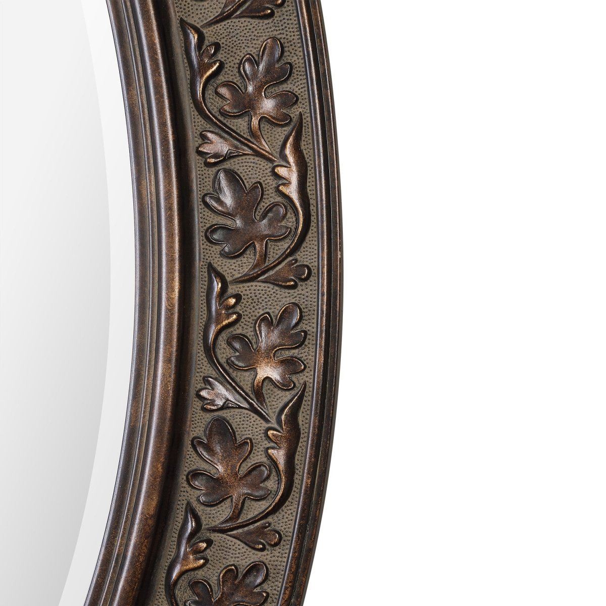Aged Bronze Oval Frame Mirror Featuring Embossed Leaf Design - Uttermost - Oval Mirrors by Modest Hut