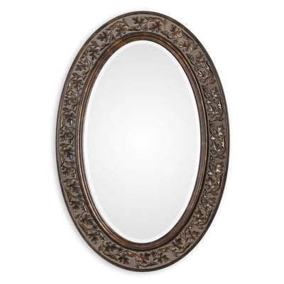 Aged Bronze Oval Frame Mirror Featuring Embossed Leaf Design - Uttermost - Oval Mirrors by Modest Hut