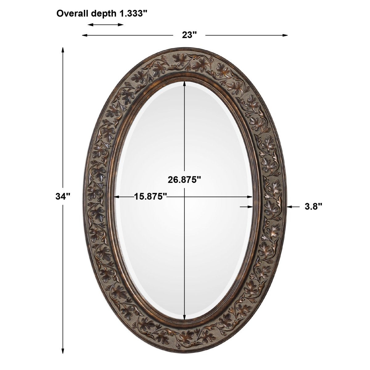 Aged Bronze Oval Frame Mirror Featuring Embossed Leaf Design - Uttermost - Oval Mirrors by Modest Hut