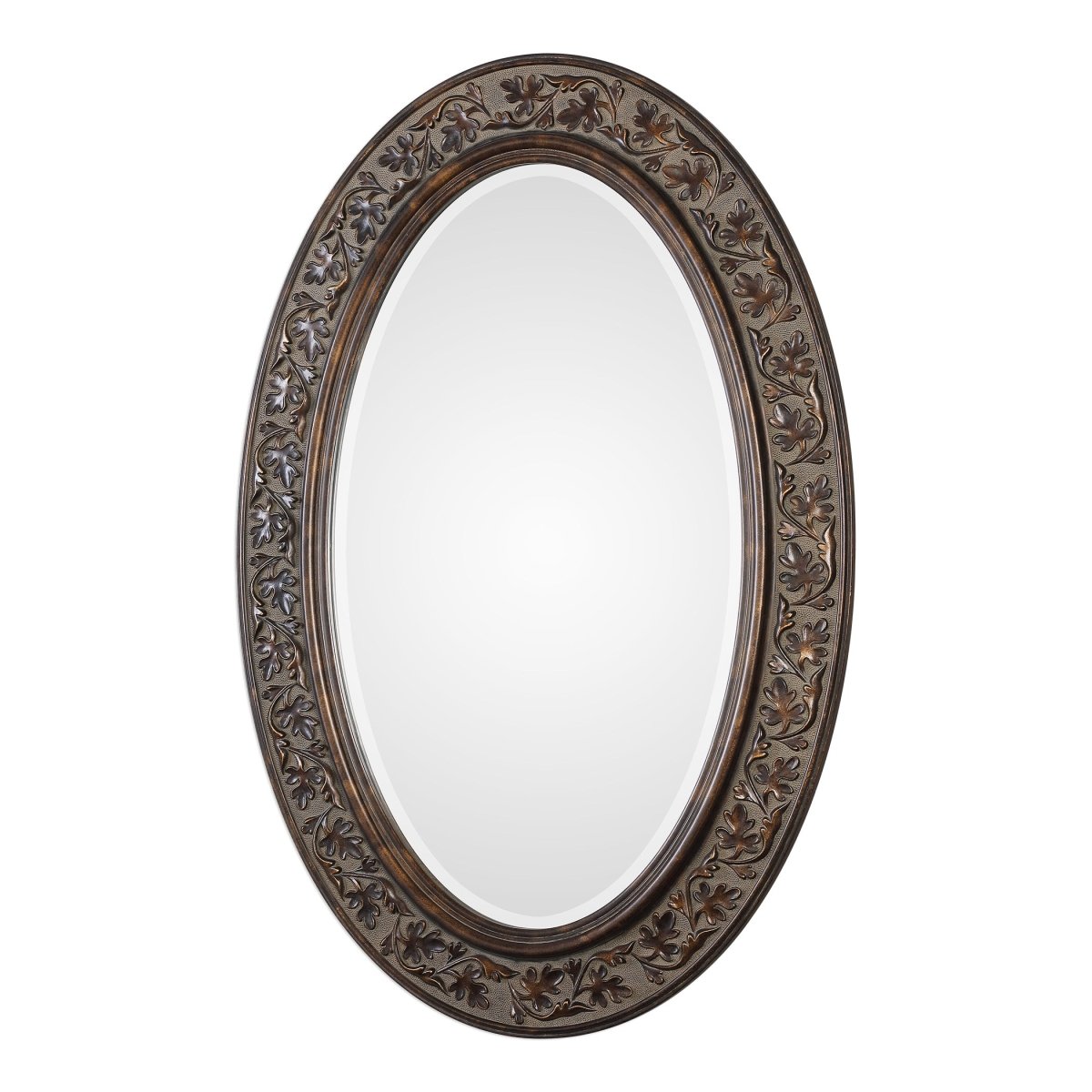 Aged Bronze Oval Frame Mirror Featuring Embossed Leaf Design - Uttermost - Oval Mirrors by Modest Hut