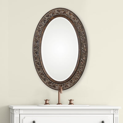 Aged Bronze Oval Frame Mirror Featuring Embossed Leaf Design - Uttermost - Oval Mirrors by Modest Hut