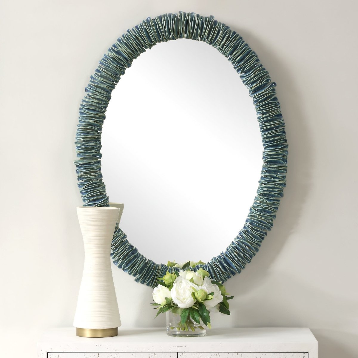 Bonaire Teal Blue Oval Mirror - Uttermost - Oval Mirrors by Modest Hut