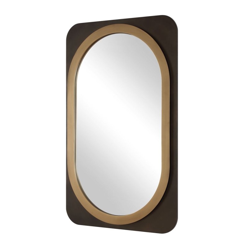 Condesa Bronze and Gold Oval Wall Mirror by Uttermost on a white background