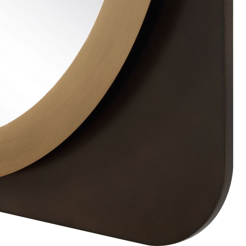 Detail view of dark bronze outer frame on the Condesa Bronze and Gold Oval Wall Mirror