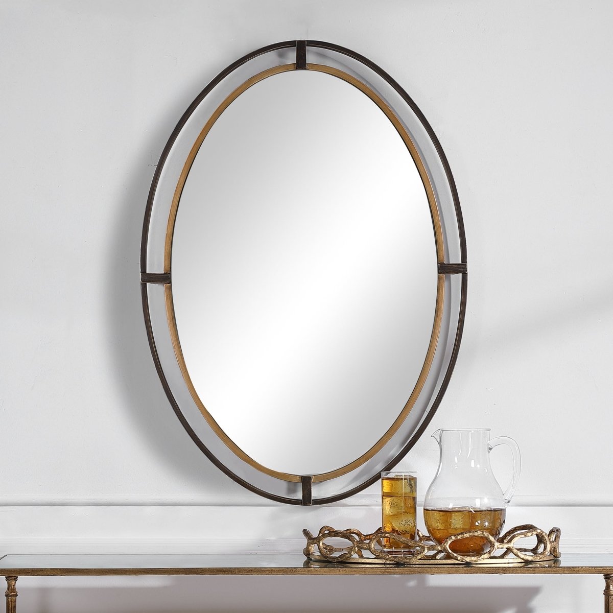 Distressed Rustic Bronze Double Frame Oval Mirror - Uttermost - Oval Mirrors by Modest Hut