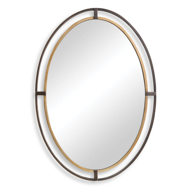 Distressed Rustic Bronze Double Frame Oval Mirror - Uttermost - Oval Mirrors by Modest Hut