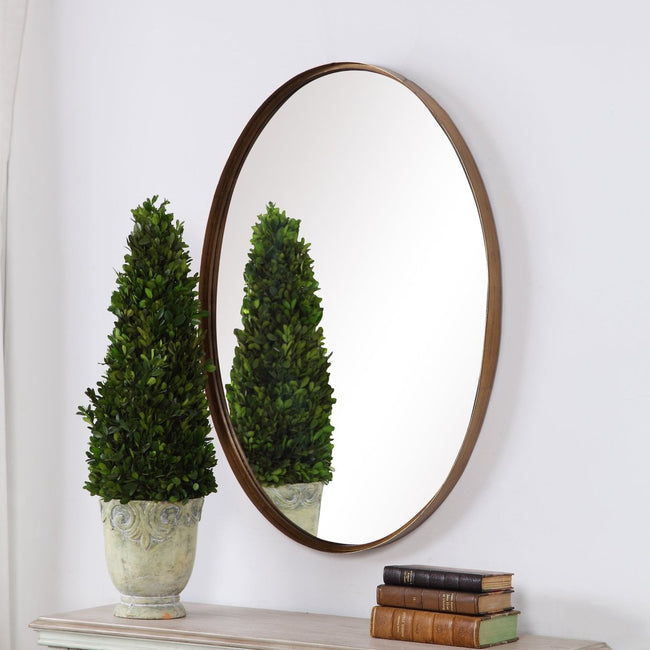 Gold Leaf Wide Metal Band Oval Frame Mirror - Uttermost - Oval Mirrors by Modest Hut