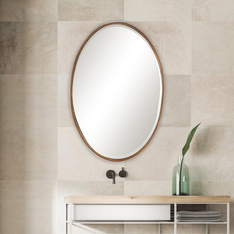 Gold Leaf Wide Metal Band Oval Frame Mirror - Uttermost - Oval Mirrors by Modest Hut