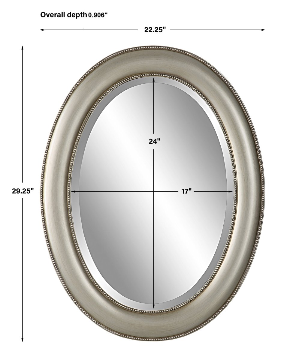 Metallic Silver Oval Beaded Frame Mirror - Uttermost - Oval Mirrors by Modest Hut