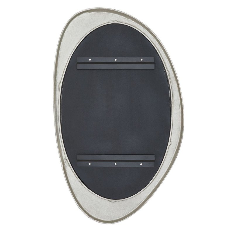 Back view of the Schiller Antique Nickel Oval Wall Mirror showing construction or hanging hardware