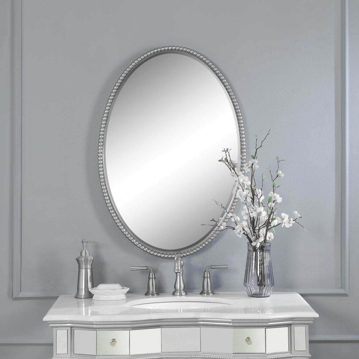 Sherise Brushed Nickel Oval Mirror - Uttermost - Oval Mirrors by Modest Hut