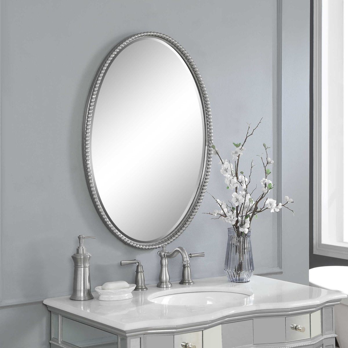 Sherise Brushed Nickel Oval Mirror - Uttermost - Oval Mirrors by Modest Hut