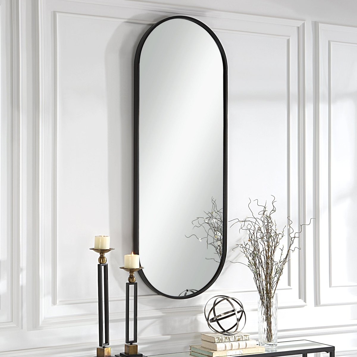 Varina Tall Black Mirror - Uttermost - Oval Mirrors by Modest Hut