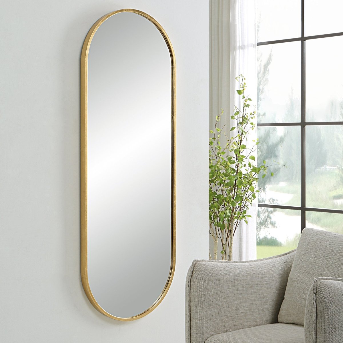 Varina Tall Gold Mirror - Uttermost - Oval Mirrors by Modest Hut