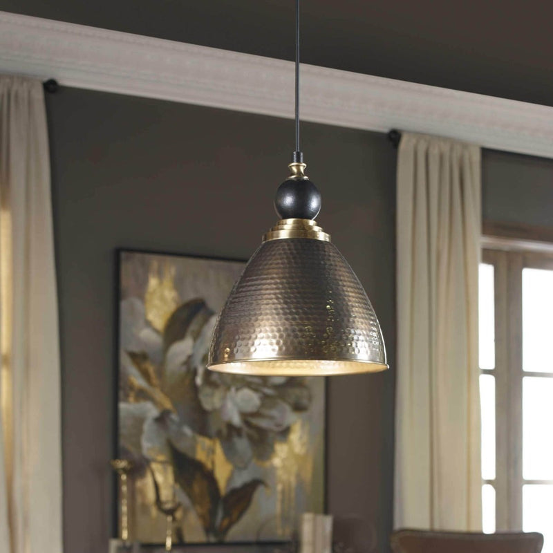 Adastras Hammered Brass 1 Lt. Pendant - Uttermost - Pendants by Modest Hut
