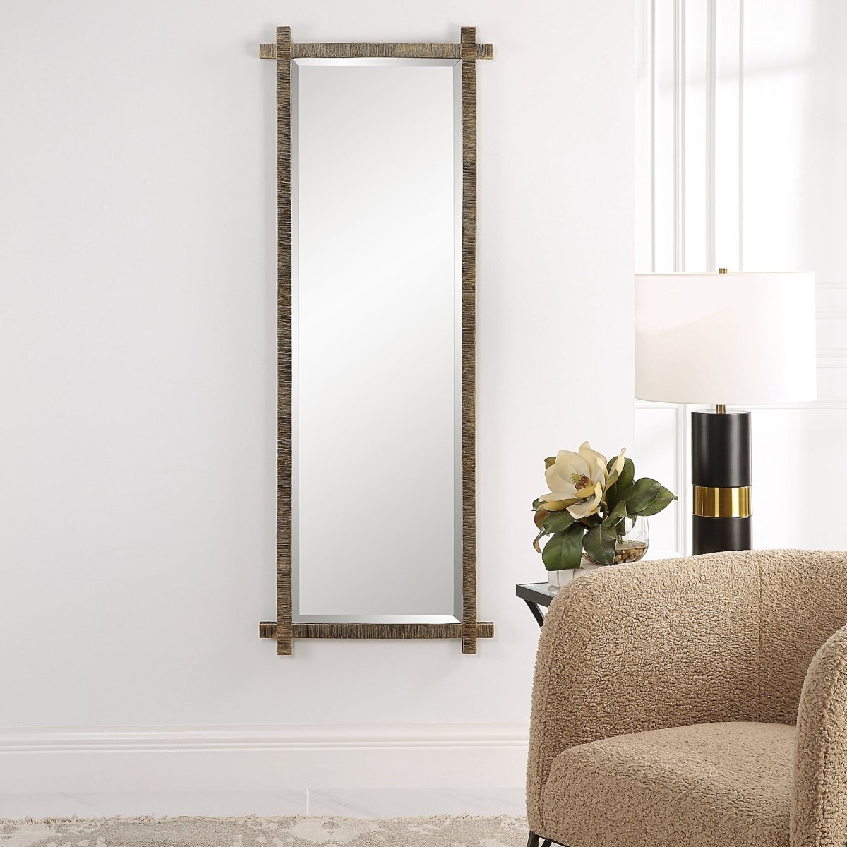 Abanu Ribbed Gold Dressing Mirror - Uttermost - Rectangular Mirrors by Modest Hut