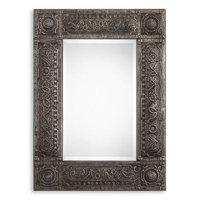 Antiqued Rust Gray Embossed Metal Frame Mirror - Uttermost - Rectangular Mirrors by Modest Hut