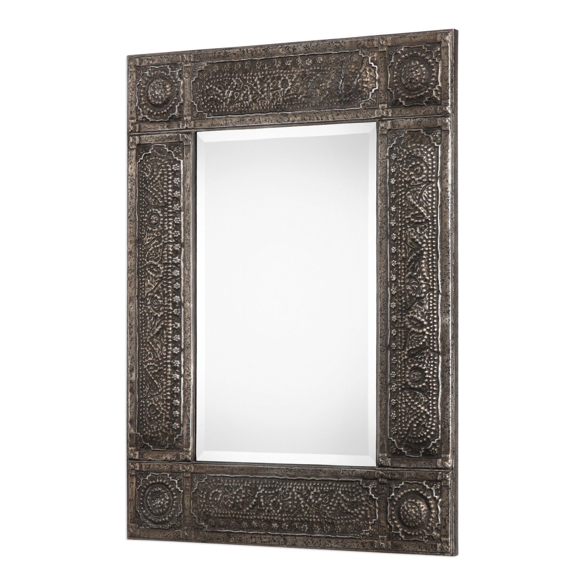 Antiqued Rust Gray Embossed Metal Frame Mirror - Uttermost - Rectangular Mirrors by Modest Hut