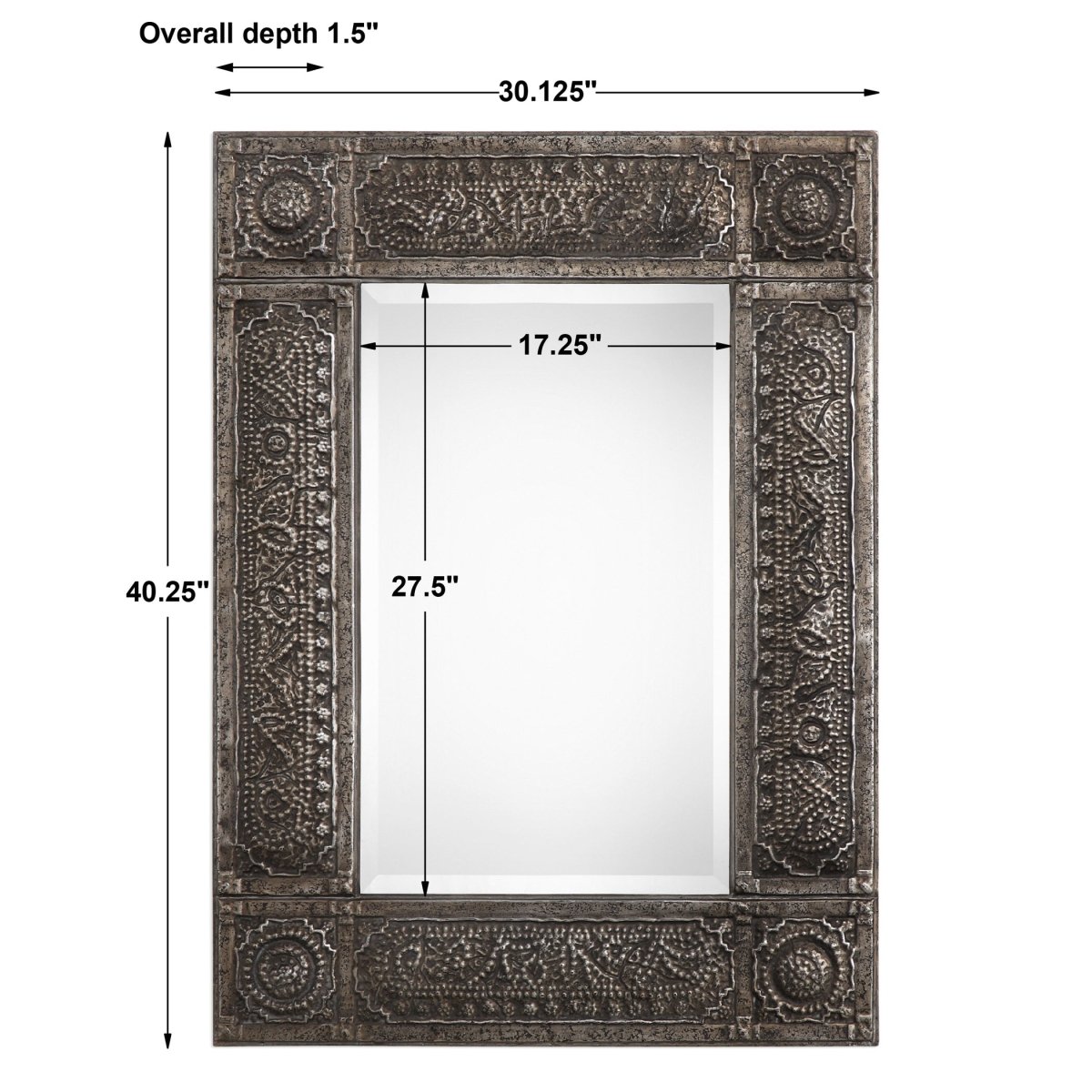 Antiqued Rust Gray Embossed Metal Frame Mirror - Uttermost - Rectangular Mirrors by Modest Hut
