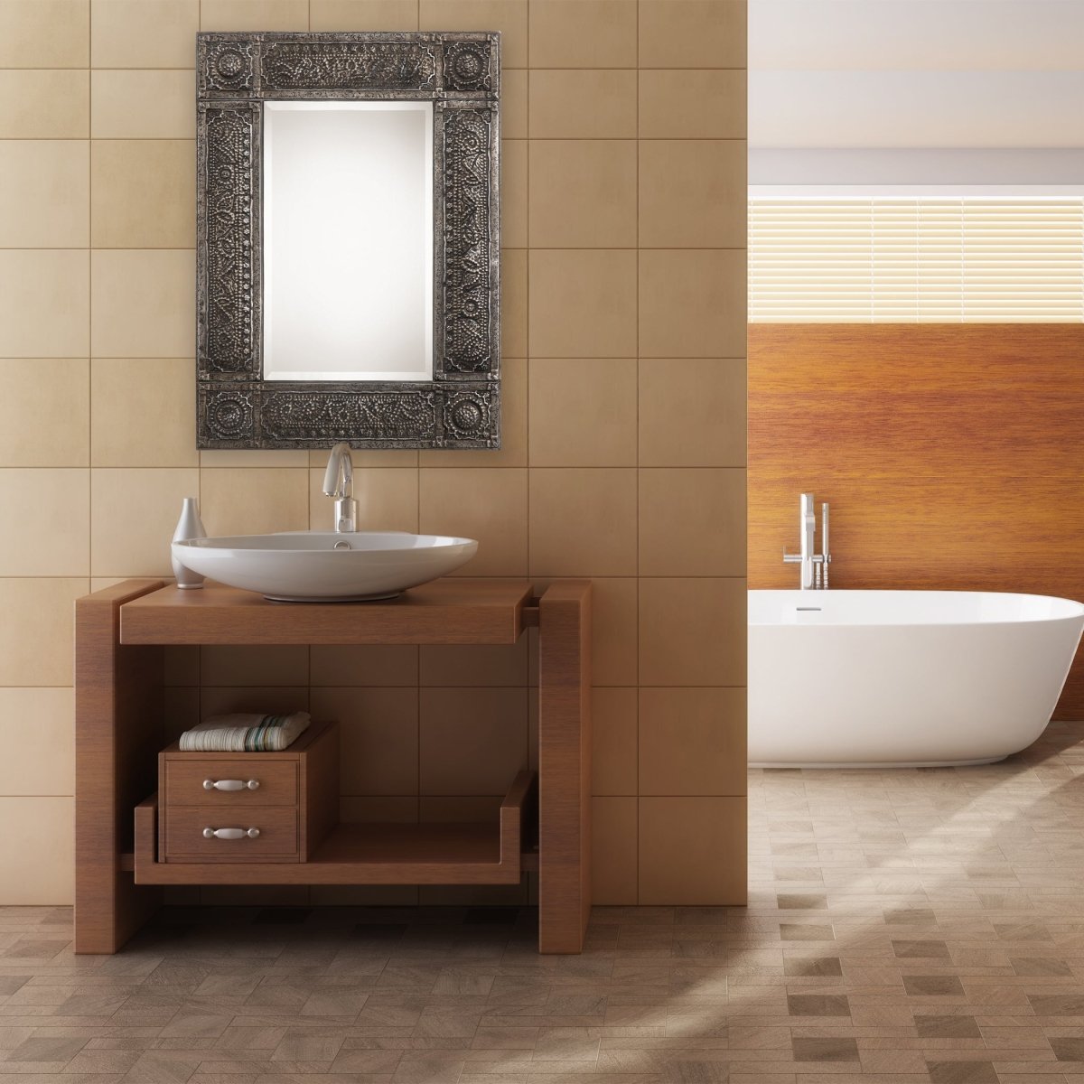 Antiqued Rust Gray Embossed Metal Frame Mirror - Uttermost - Rectangular Mirrors by Modest Hut